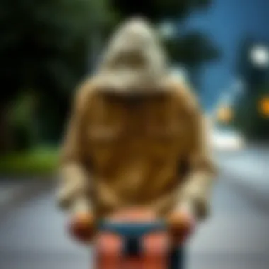 Hooded Button Down Shirt and Skateboard A stylish hooded button down shirt showcased on a skateboard