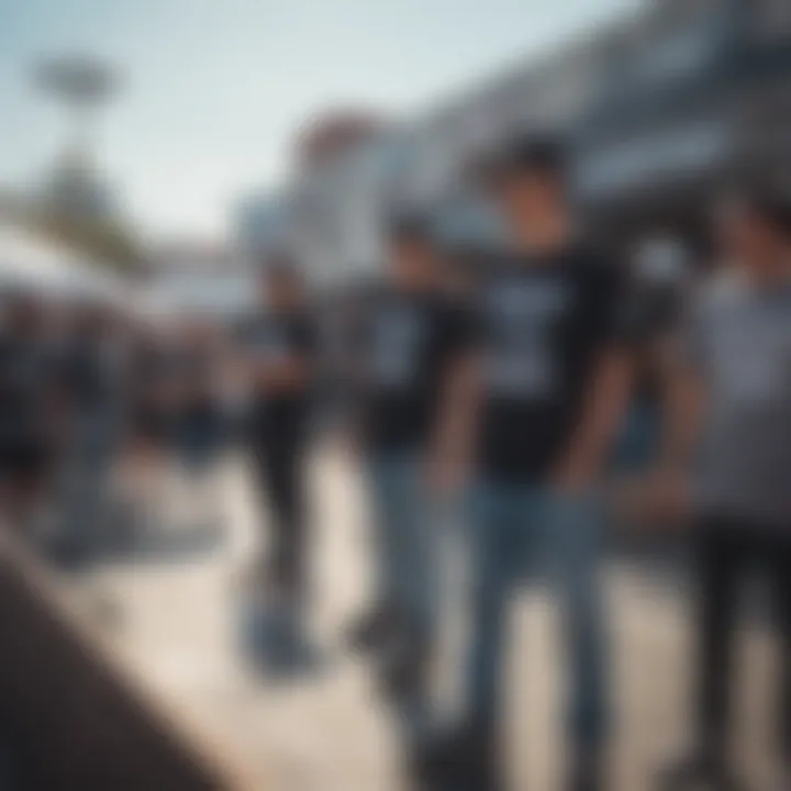 Group of enthusiasts wearing Hoonigan t-shirts at a motorsport event