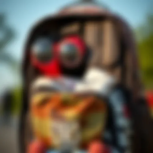 A close-up view of a stylish icon backpack with skateboard gear inside