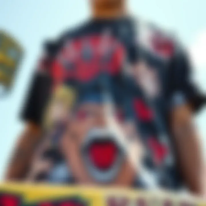 Close-up of JoJo Bizarre shirt graphics reflecting anime aesthetics