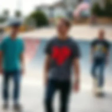 Skaters wearing JoJo Bizarre shirts at a skatepark, embodying style and attitude