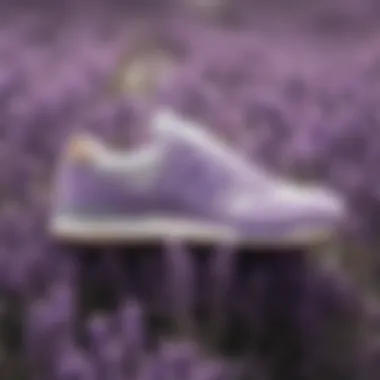 A collection of Lavender New Balance sneakers with design variations