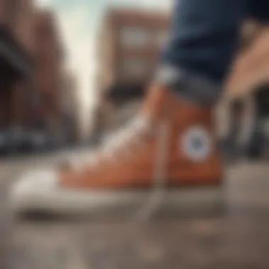 A collection of leather Converse shoes in a casual setting