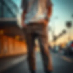 Stylish cropped chino pants on display