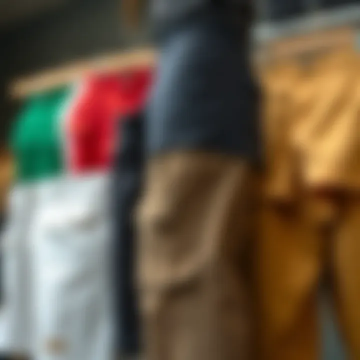 Different styles and colors of long chino shorts displayed together