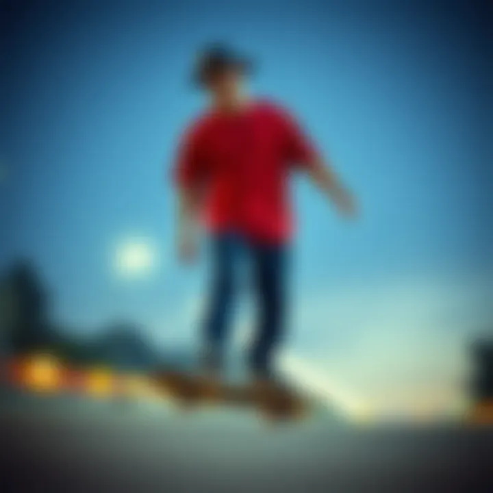 Skateboarding Fashion with Long Tail A skateboarder wearing a long tail t-shirt