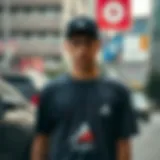 Stylish long tail t-shirt showcased in an urban setting