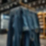 Stylish ripped jeans displayed on a rack in a trendy store