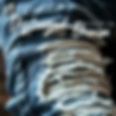 Artistry in Distressed Denim Close-up of distressed denim highlighting unique stitching and texture