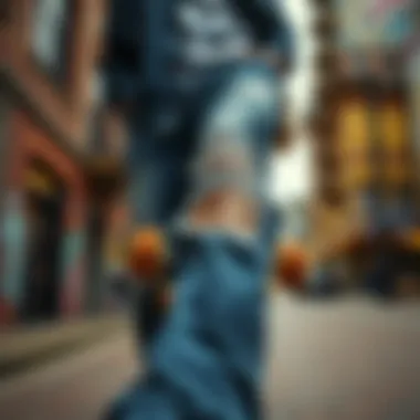 Urban Fashion Statement Fashion-forward individual showcasing ripped jeans in an urban setting