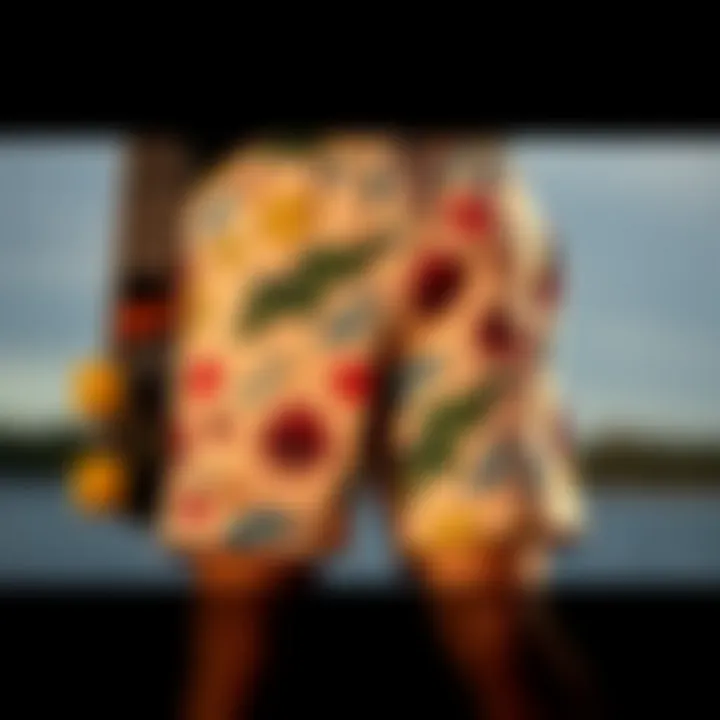 Stylish board shorts paired with skateboarding gear