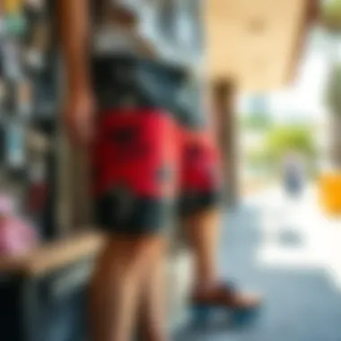 Trendy board shorts displayed in a vibrant setting