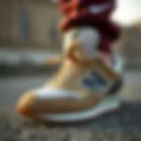 A close-up view of New Balance skate shoe design showcasing unique materials and craftsmanship