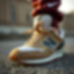A close-up view of New Balance skate shoe design showcasing unique materials and craftsmanship