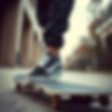 Functionality of Vans in Skateboarding Vans shoes on a skateboard, highlighting functionality