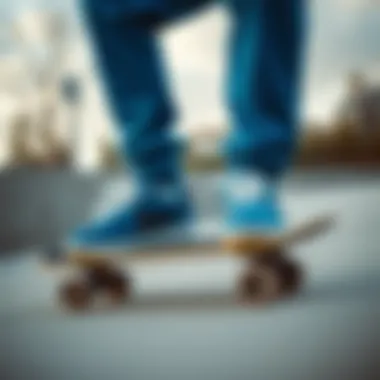 Stylish Nike blue joggers showcased on a skateboard