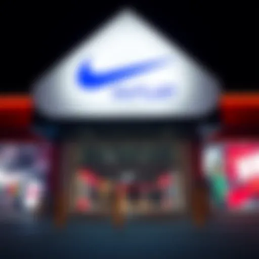 Vibrant Nike Outlet Exterior Exterior view of Nike Outlet showcasing its vibrant signage and architecture.