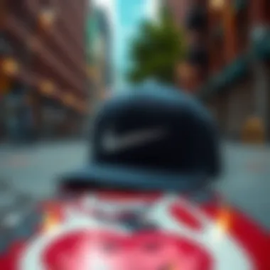 Nike SB Dri-Fit Hat on a skateboard deck in an urban setting