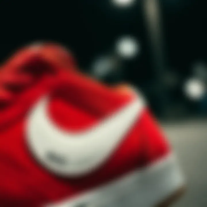 Intricate Design of Nike SB Heritage Vulc Red Close-up view of the Nike SB Heritage Vulc Red showcasing its intricate design details