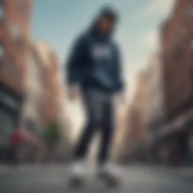 Urban skateboarding scene featuring a skateboarder in Nike Club Fleece attire