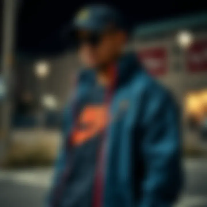 Fashionable pairing of Nike windbreakers with skate apparel