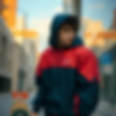 Skateboarder wearing a Nike windbreaker in an urban setting