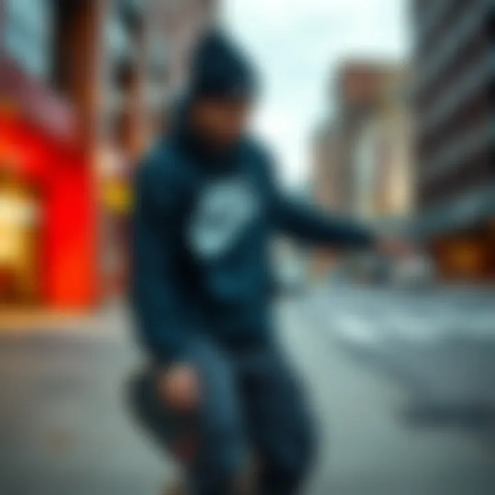 Skateboarder in Nike Apparel Skateboarder wearing Nike apparel in an urban setting