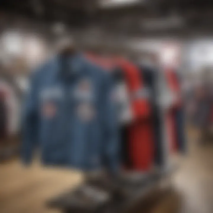 A collection of PBR shirts displayed on hangers in a trendy clothing store.