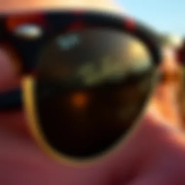 Close-up of the tortoise shell pattern on Ray-Ban Clubmaster frames