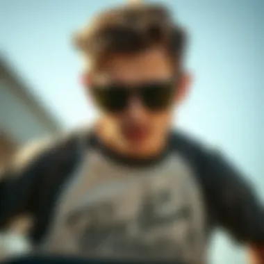 Skateboarder wearing Ray-Ban Clubmaster tortoise shell sunglasses