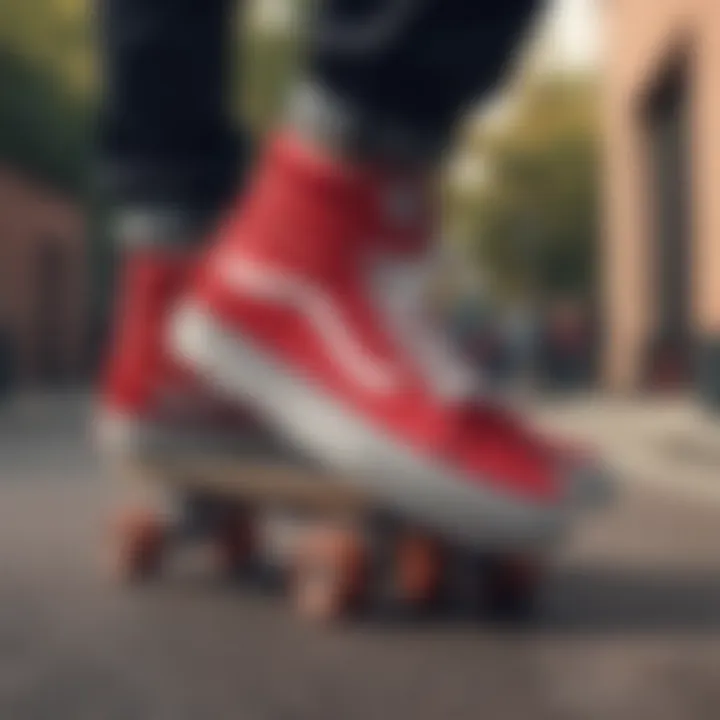 Red Vans paired with stylish urban fashion