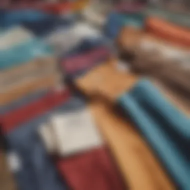 Diverse Fabric Choices for Chino Pants Colorful array of fabric swatches for chino pants