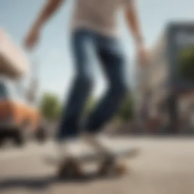 Skateboarder wearing Dickies pants performing a trick