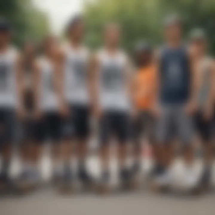 Group of skateboarders wearing friends tank tops at a skate event