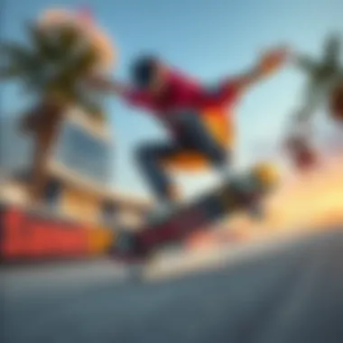Dynamic Skateboarding Action A vibrant scene of a skater executing a trick in Skate 3.