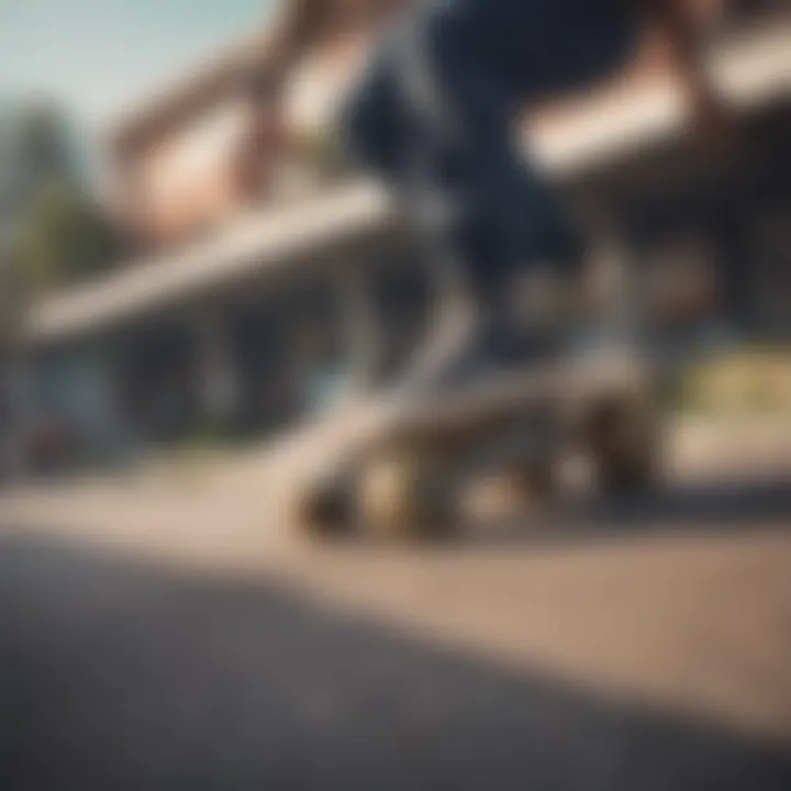 Skateboarder performing a trick with soft trucks