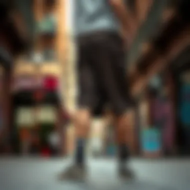 Stylish Spalding Shorts in Urban Setting Stylish Spalding shorts showcased against a vibrant urban backdrop