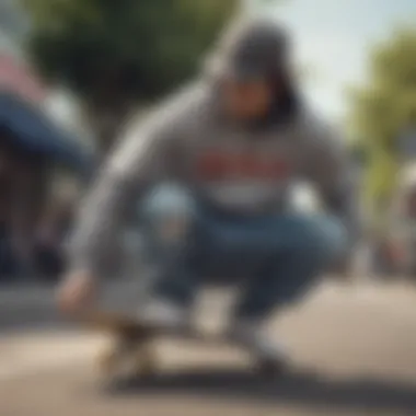 Supreme hoodie worn in a skateboarding action shot