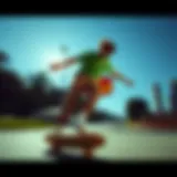 Dynamic movement in swishy pants during skateboarding