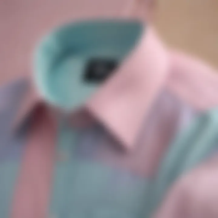 A close-up of fabric textures in a color block pastel shirt