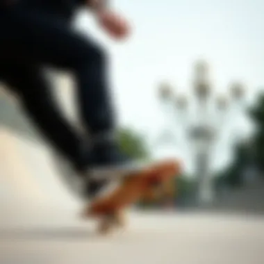 Skateboarder performing tricks while wearing black denim