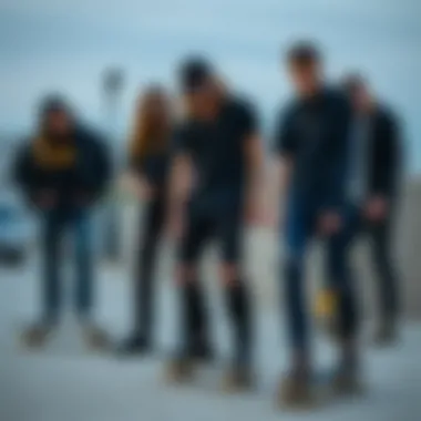 Group of skaters expressing individuality through black denim