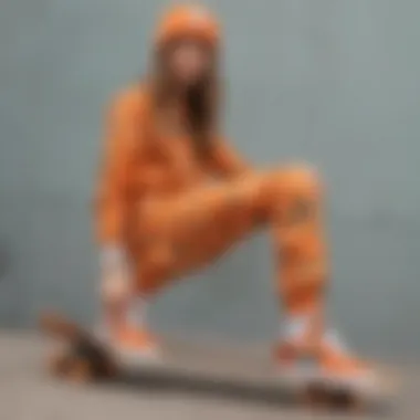 A stylish outfit pairing orange camo pants with complementary gear.