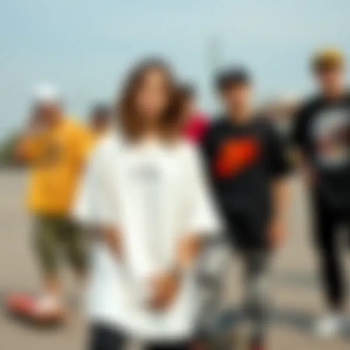 Diversity in Skate Style Group of skaters wearing varied oversized t-shirts