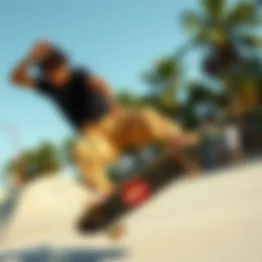 Skateboarder wearing tan Dickies while performing tricks