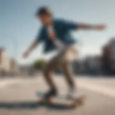 Style in Motion: Split Shirt in Skate Culture Skateboarder wearing a split shirt, demonstrating style in action