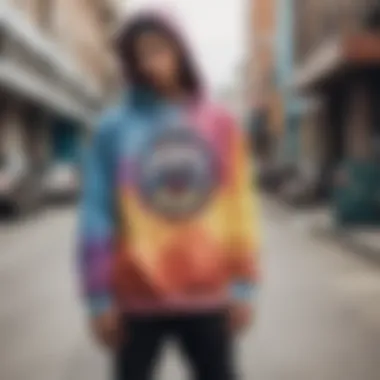 Skate culture elements paired with bleach tie dye hoodie styles