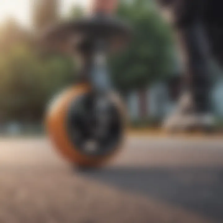 Close-up of longboard wheels demonstrating quality and performance.