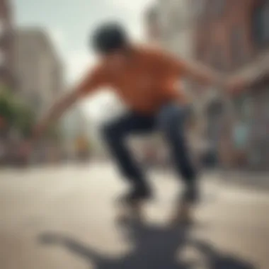 Skateboarder performing tricks on a longboard in an urban setting.