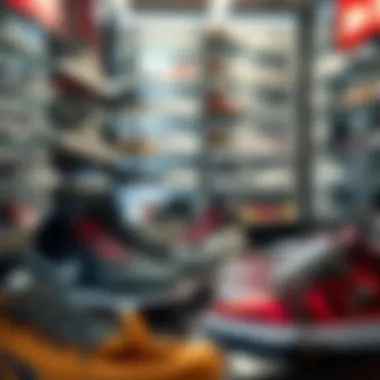 An assortment of platform shoes displayed at a specialty store